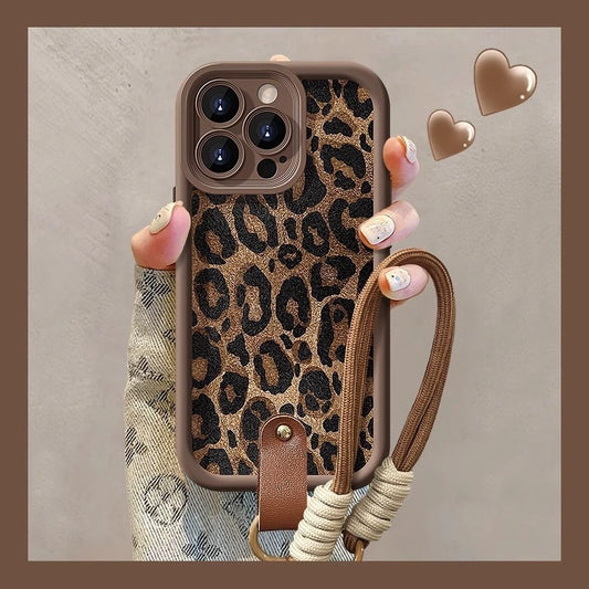Leopard Print Lanyard For 11/12/13/14/15/16, Pro, Pro Max Phone Case
