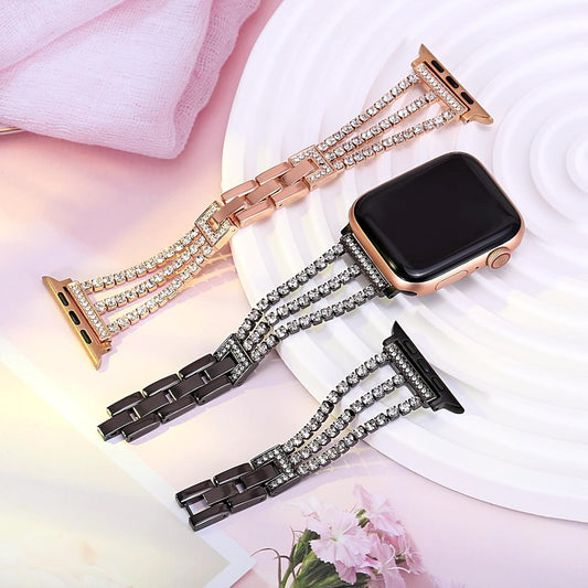 Stylish Metal Three-Link Diamond-Set Strap