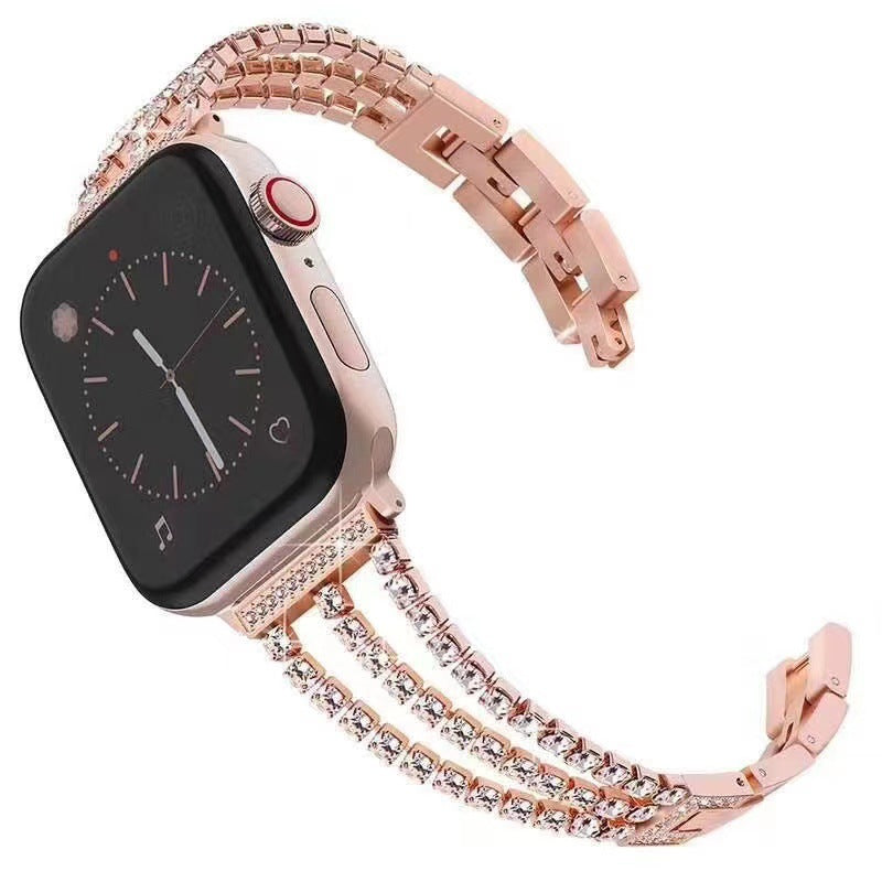 Stylish Metal Three-Link Diamond-Set Strap