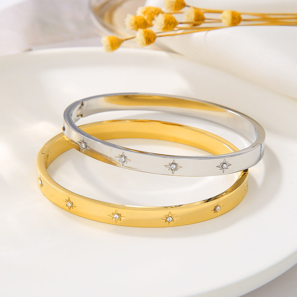 Multi Star Diamond 18k Gold 14k Silver Bangle Bracelet