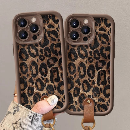 Leopard Print Lanyard For 11/12/13/14/15/16, Pro, Pro Max Phone Case